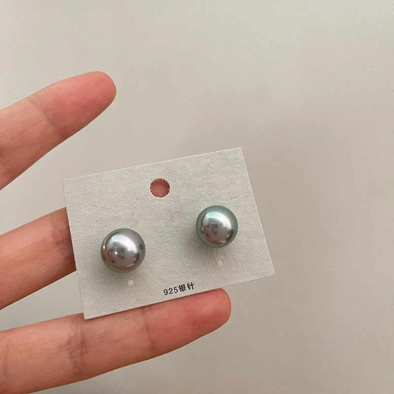 合金耳饰 AIER-925银针灰色珠珠气质百搭日常通勤高级感耳环14mm～