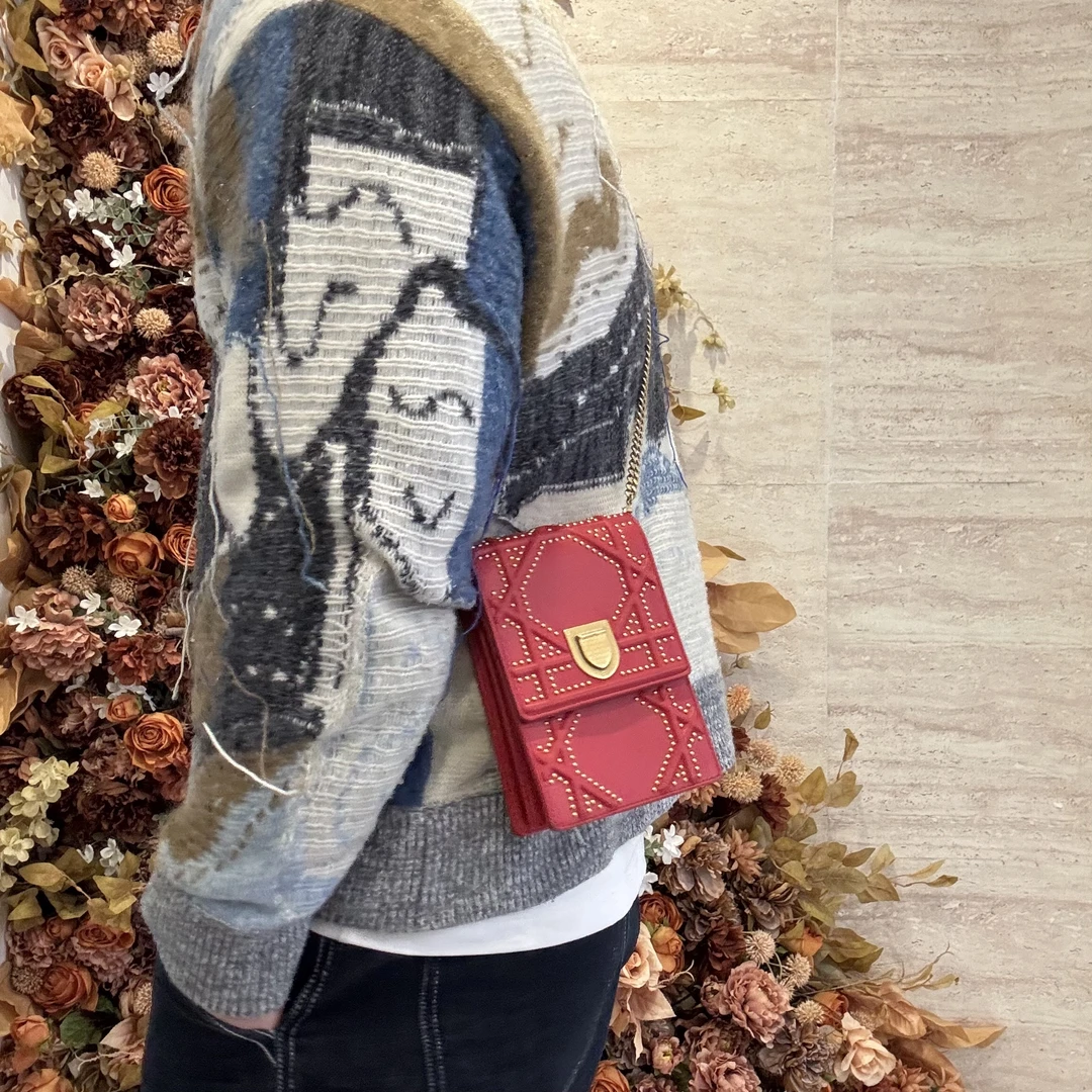 95新 DIOR/迪奥 冰冰中古/Dior/迪奥/铆钉手机包 红