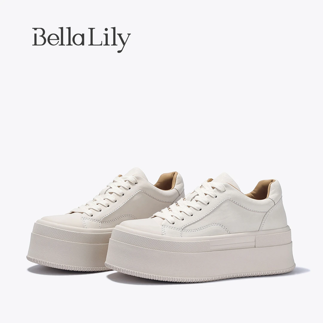 BellaLily2025春季新款时尚百搭厚底板鞋女小白鞋增高显瘦休闲鞋