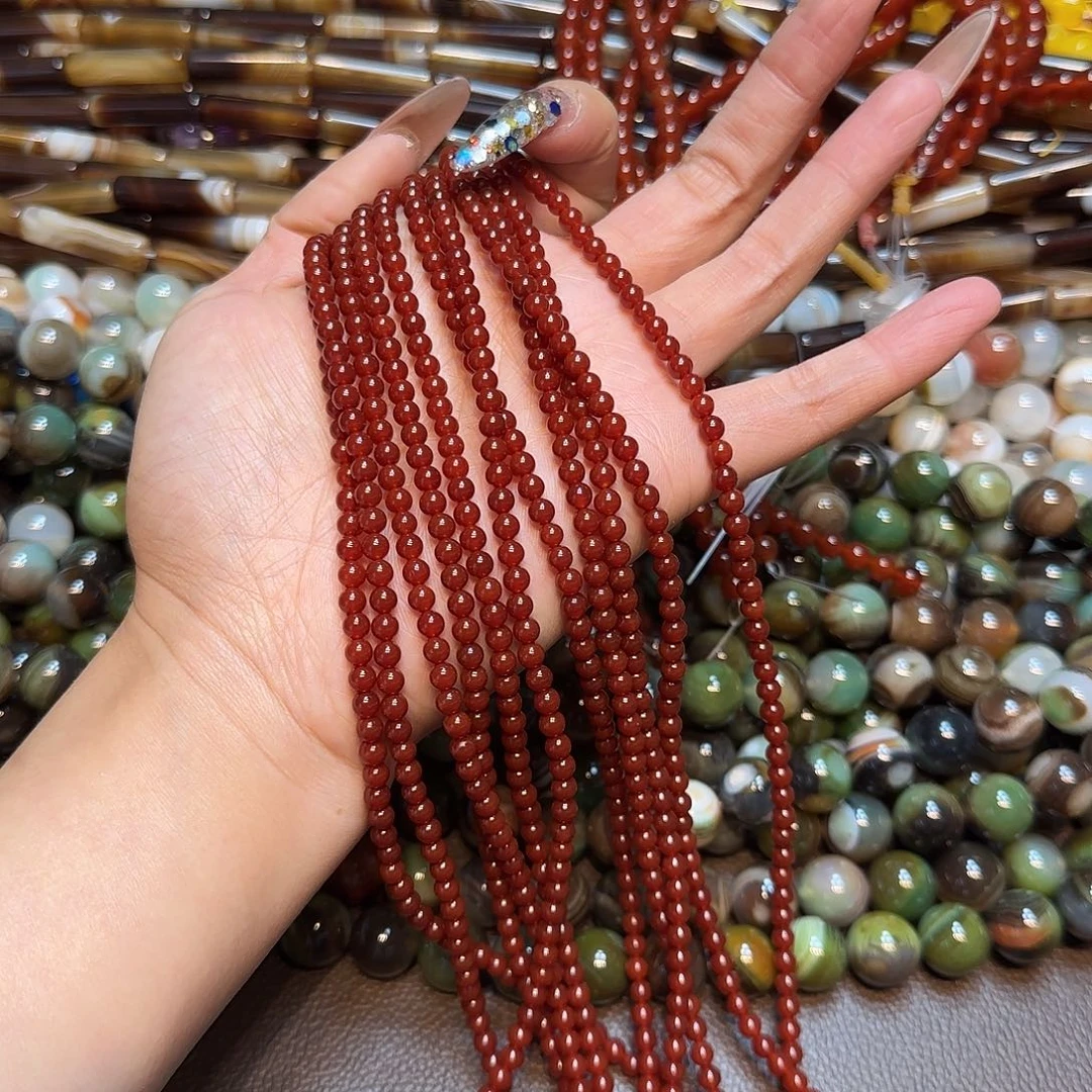 玛瑙/玉髓未镶嵌珠宝半成品4mmA级红玛瑙一条