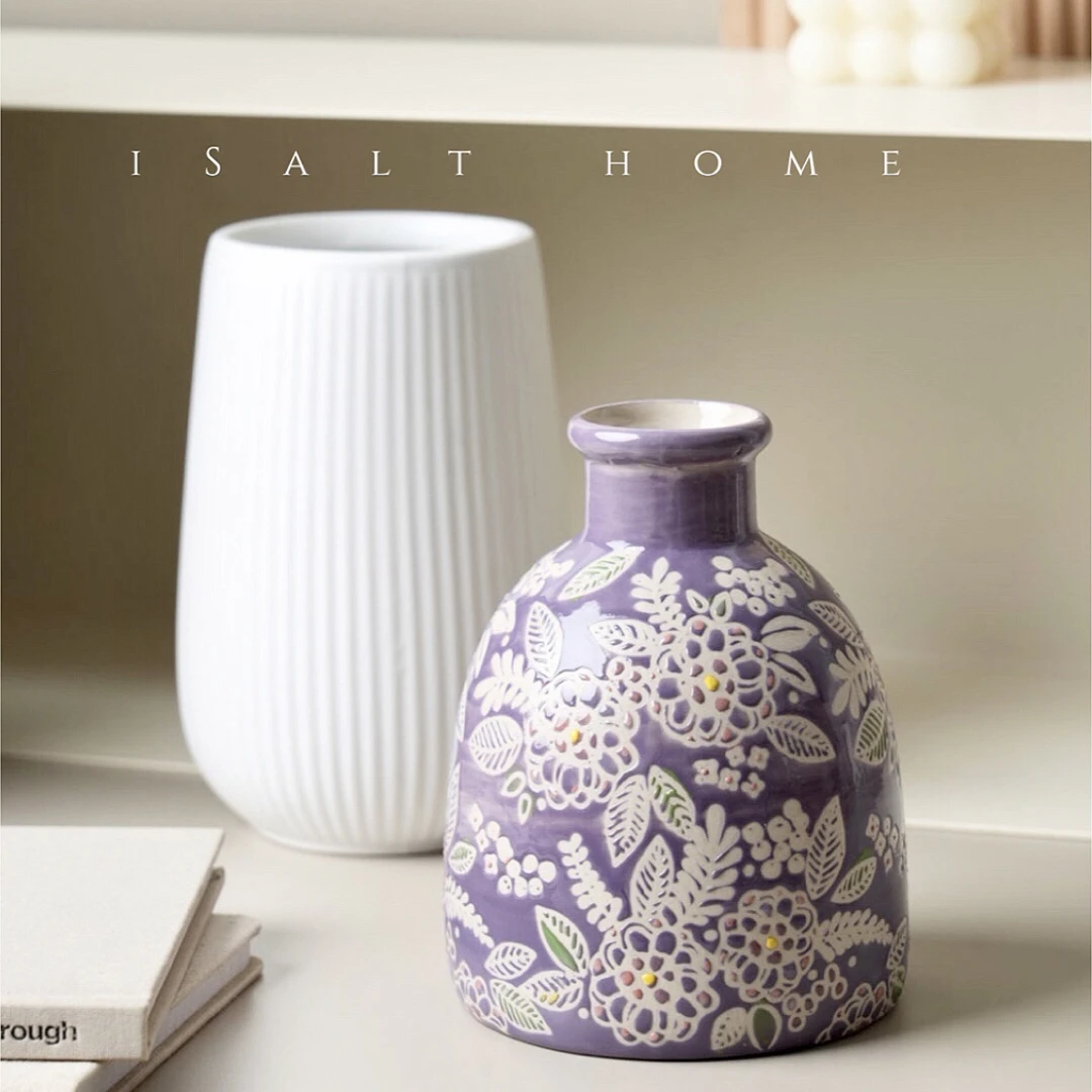 出法国Langs手绘油画风花瓶ins风花朵陶瓷小众设计家居装饰摆件