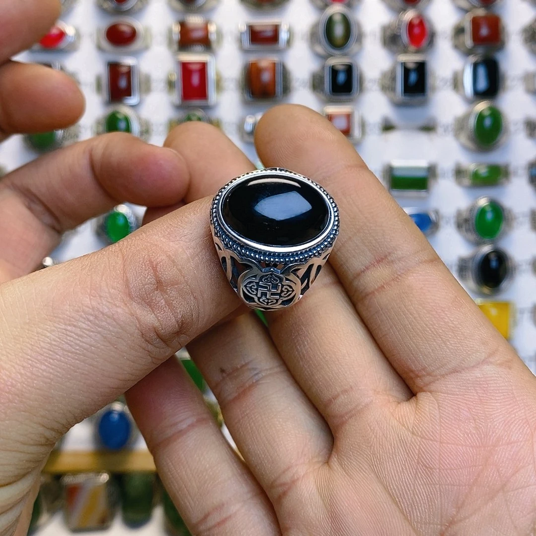 玛瑙/玉髓戒指银S925镶嵌清*