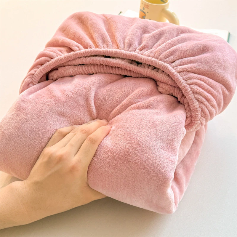 牛奶绒粉色床笠冬季加绒床罩珊瑚绒加厚床垫保护罩防滑床单套2025