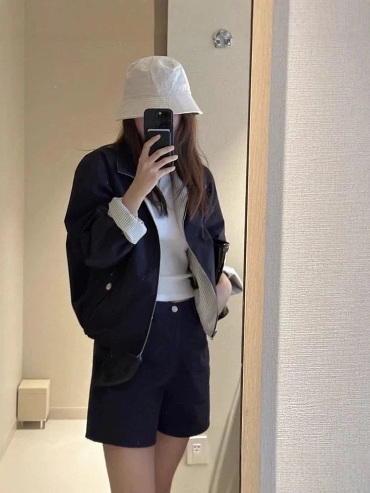 YD-韩系！R 荷静同款双面翻领夹克双面服外套上衣女