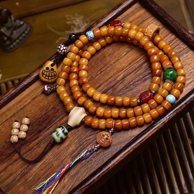 非金属皮质手链 藏传牦牛骨桶珠108颗佛珠念珠多圈手串