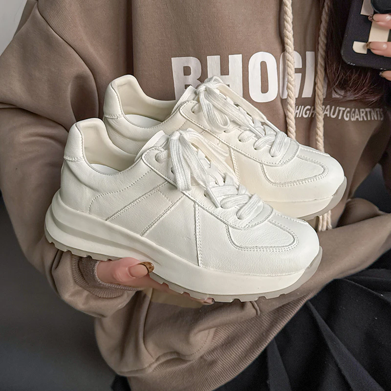真皮运动小白鞋女超轻厚底老爹鞋头层牛皮时尚高显瘦运动休闲鞋