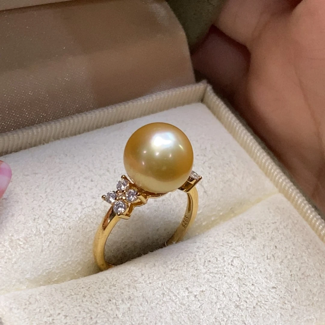 海水珍珠戒圈银S925镀金镶嵌