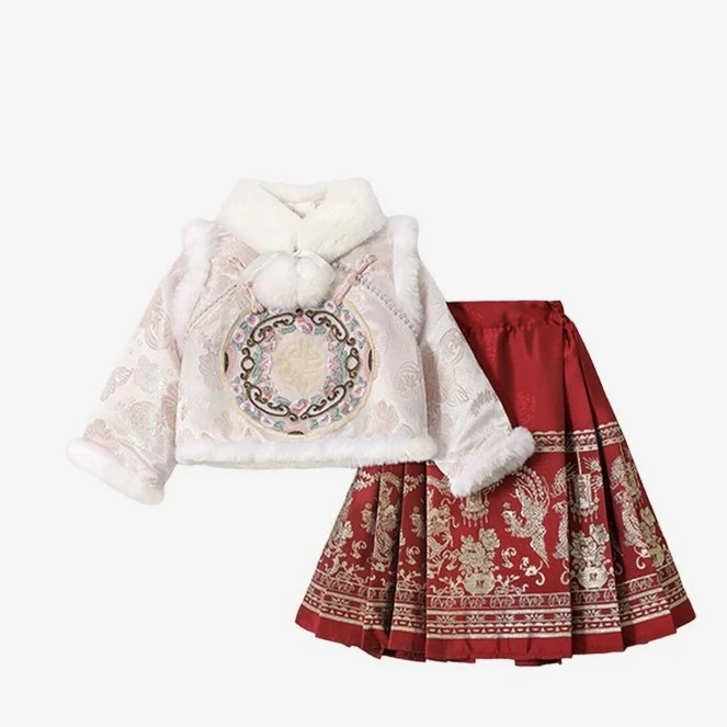 1312小女孩汉服马面裙套装唐装中国风时髦洋气拜年服女童冬装套装
