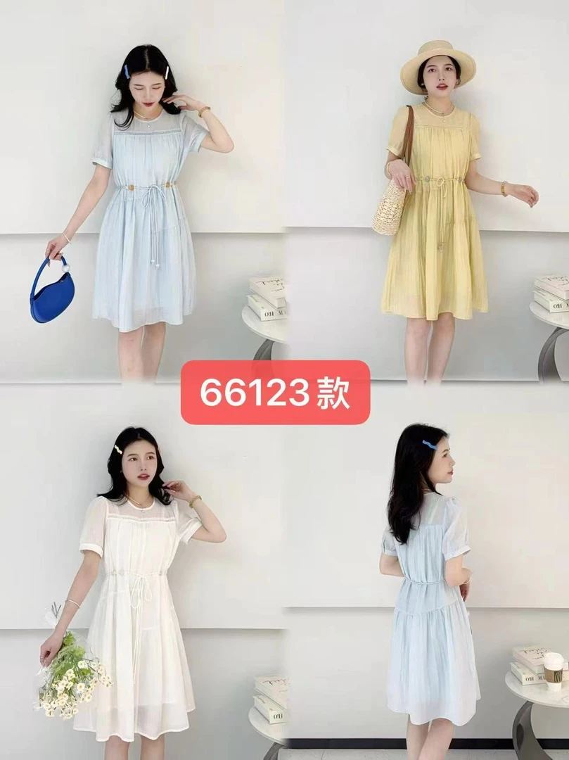 66123【裙长95】圆领植物花卉少女风夏季连衣裙宽松显瘦极简风清