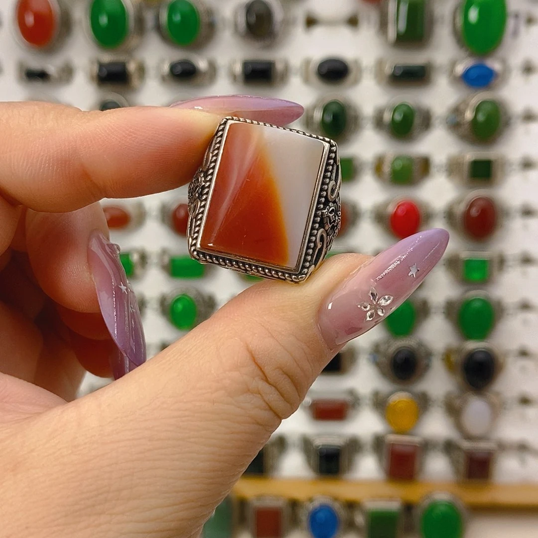 玛瑙/玉髓戒指银S925镶嵌下***刘