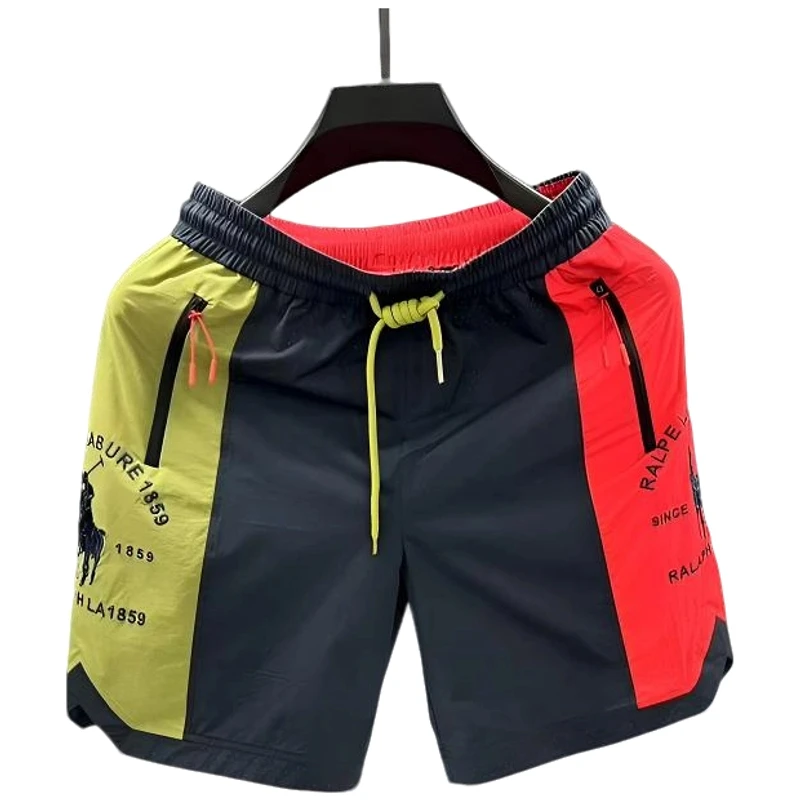 2025男士沙滩裤撞色休闲跑步夏季新款短袖速干三分运动五分裤短裤