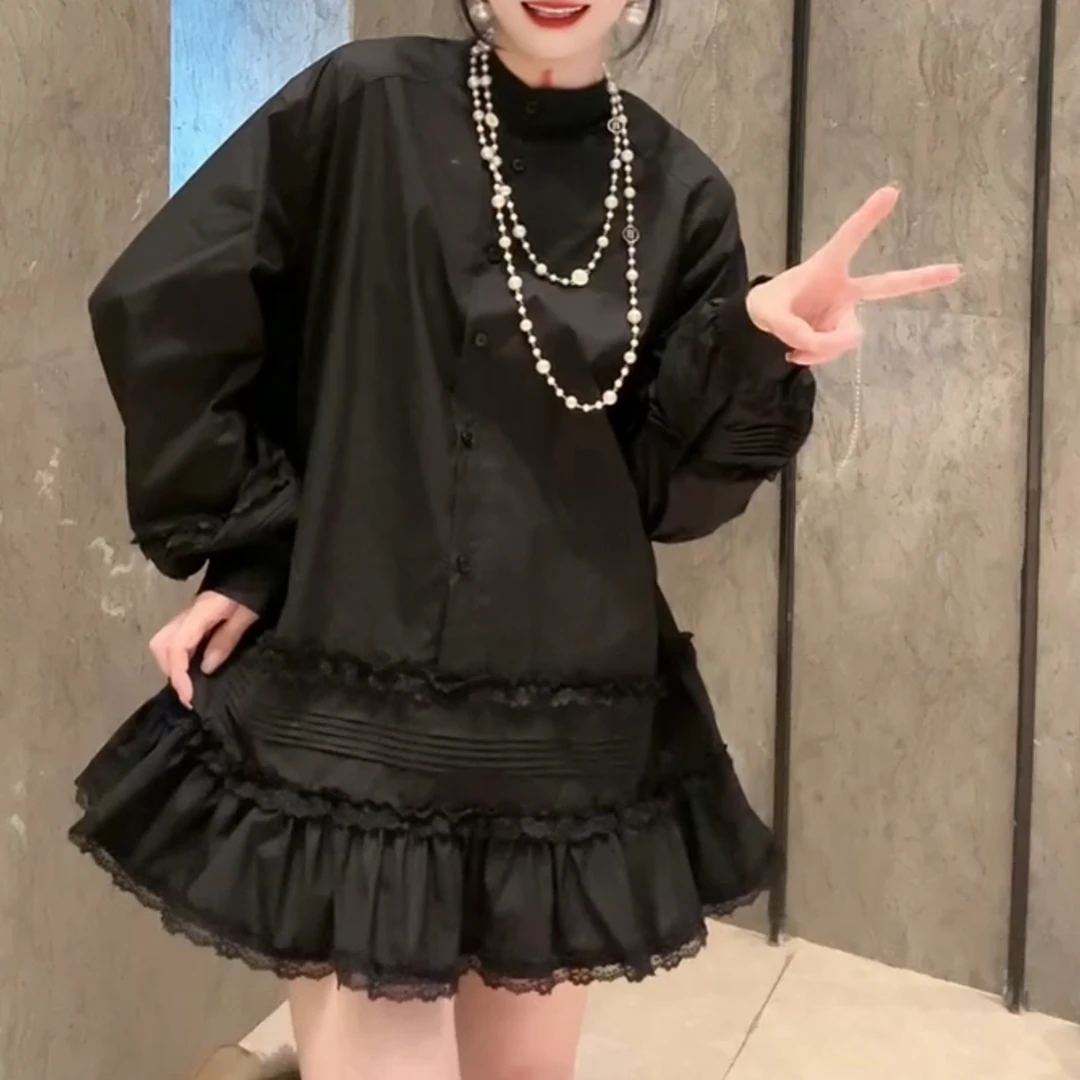 新款时尚百搭裙摆感宽松韩版中长款衬衫裙