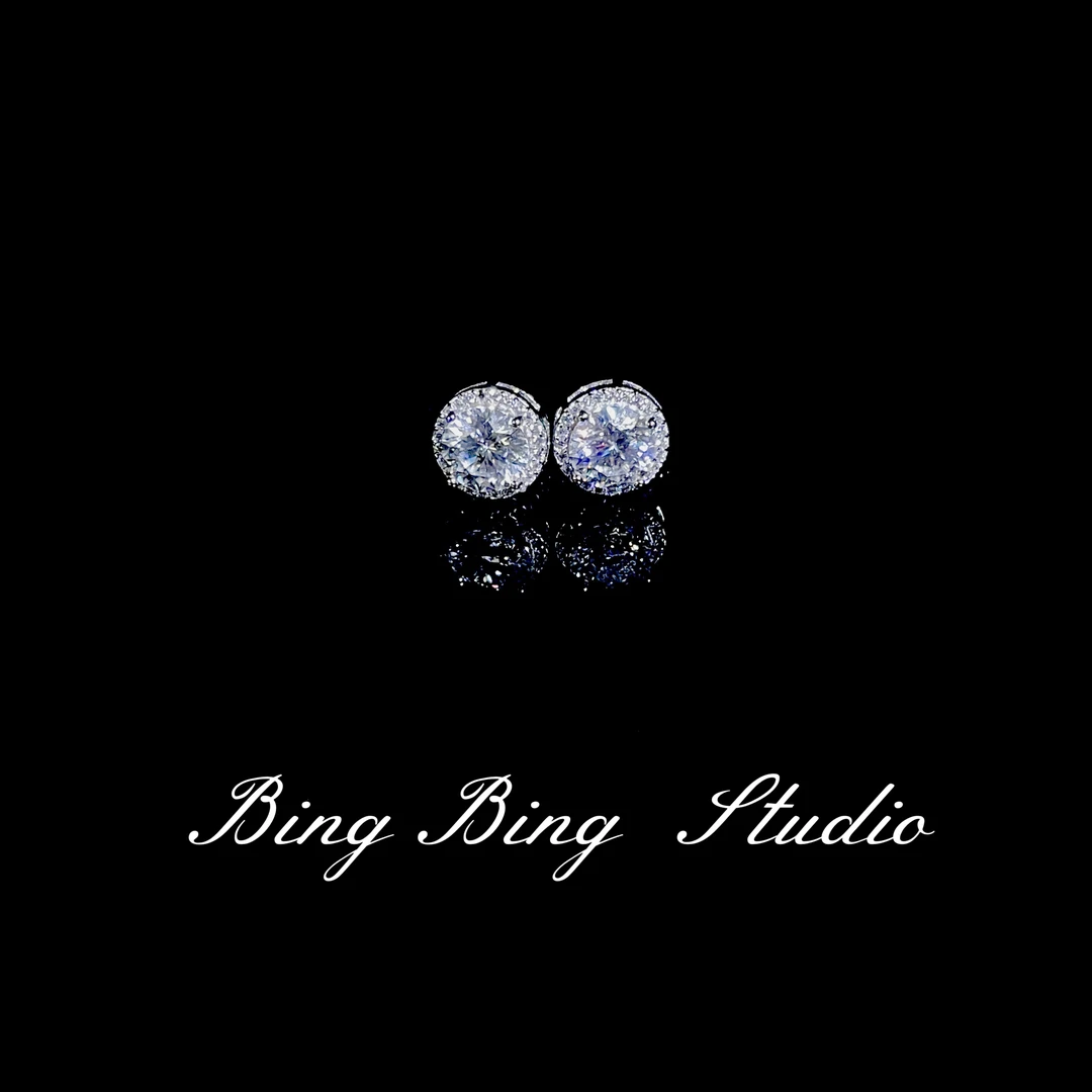 925银莫桑石耳饰  BingBing Studio轻奢 满钻气质时尚耳钉