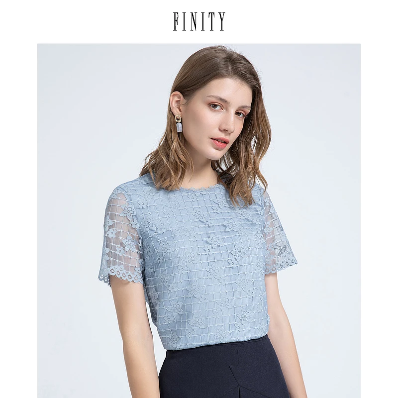 【粉丝专享】FINITY 雪纺衫气质蕾丝小香风法式上衣 F21UC5491T