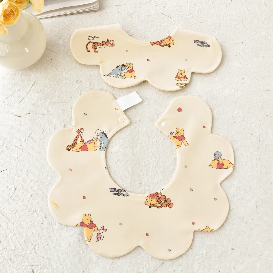 [y497]奶黄色维尼小熊口水巾围兜新生儿防吐奶柔软透气可爱ins风