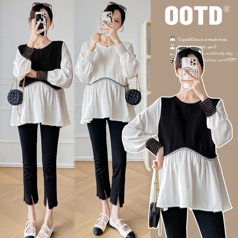 矮小个子孕妇装娃娃衫上衣百搭春秋季孕妈小清新衬衫宽松显瘦减龄
