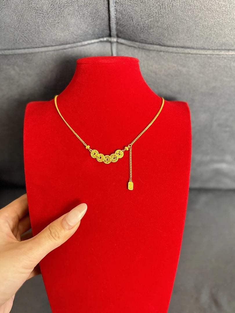 铜合金项链 【018】金店同款碎冰冰猫眼五帝钱项链钱币流苏锁骨链