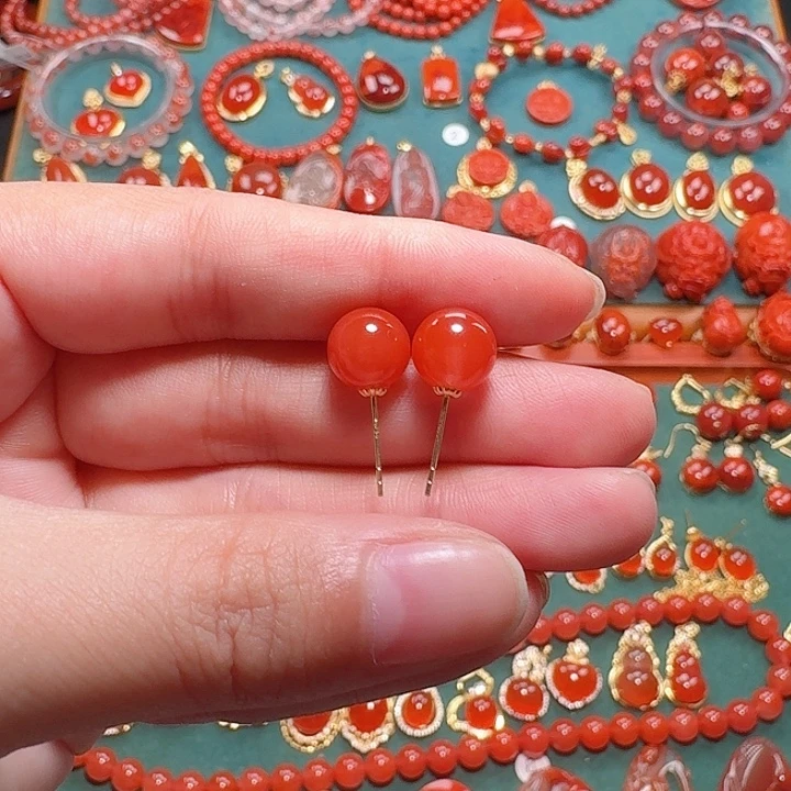 南红玛瑙18K金镶嵌耳饰9