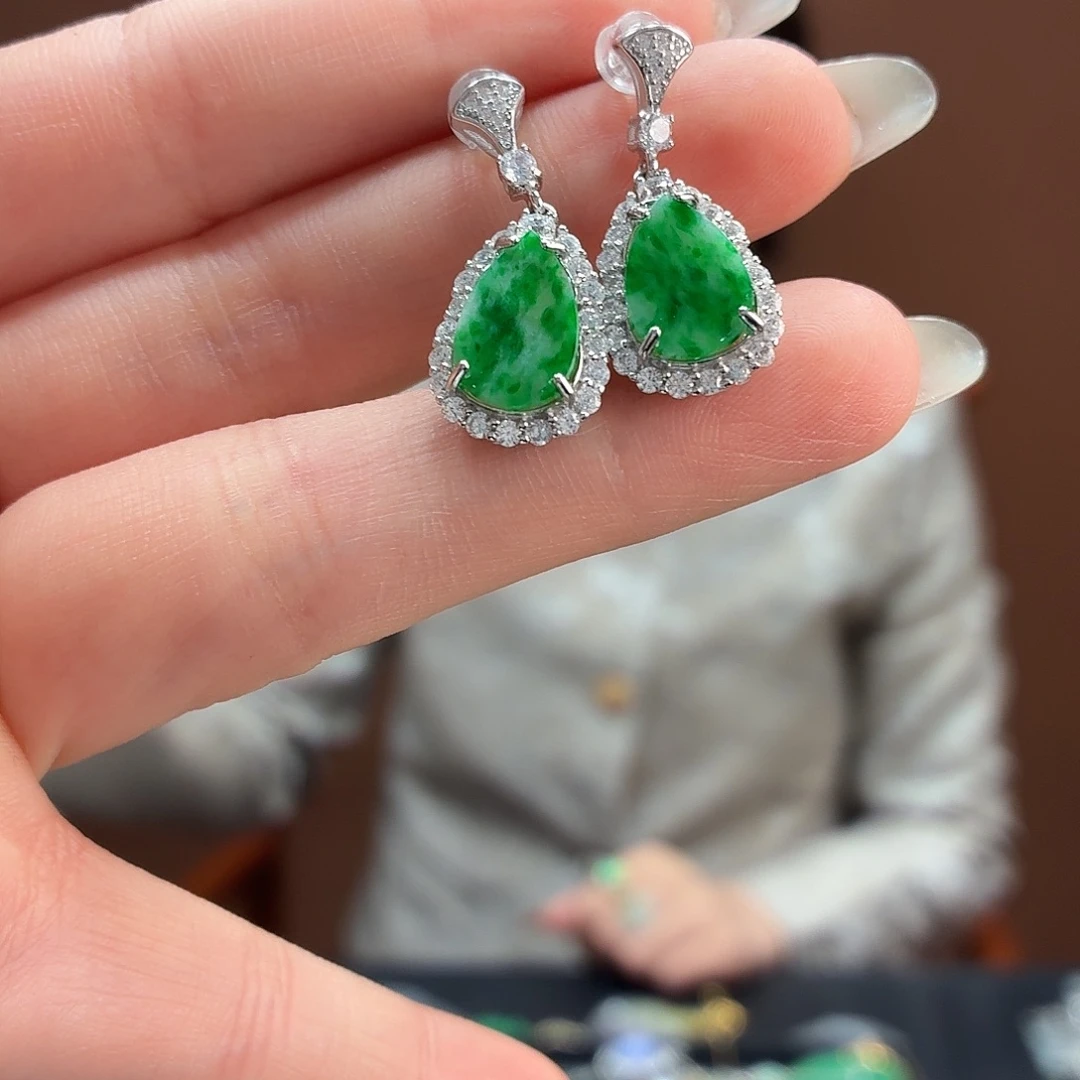 翡翠银S925镶嵌耳饰