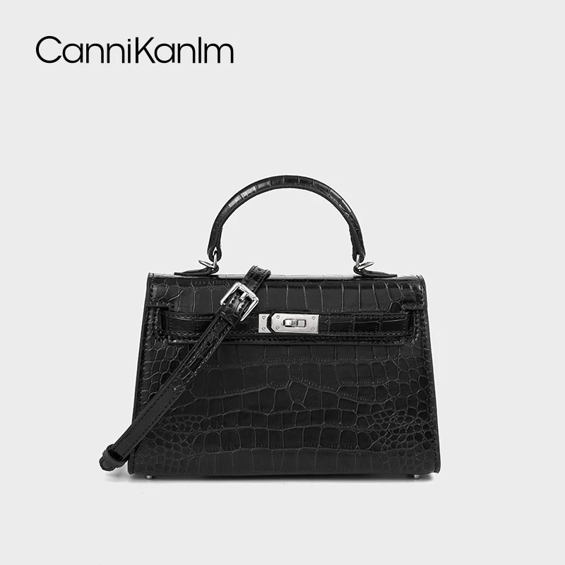 CanniKanlm官方正品真皮鳄鱼纹手提凯莉包女2025新款潮单肩斜挎包