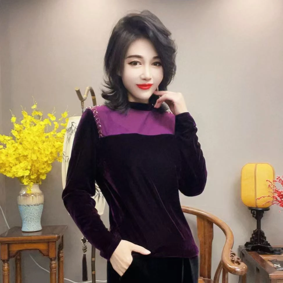 【峰姐甄选】时尚两色串珠丝绒衫8897【XJ】