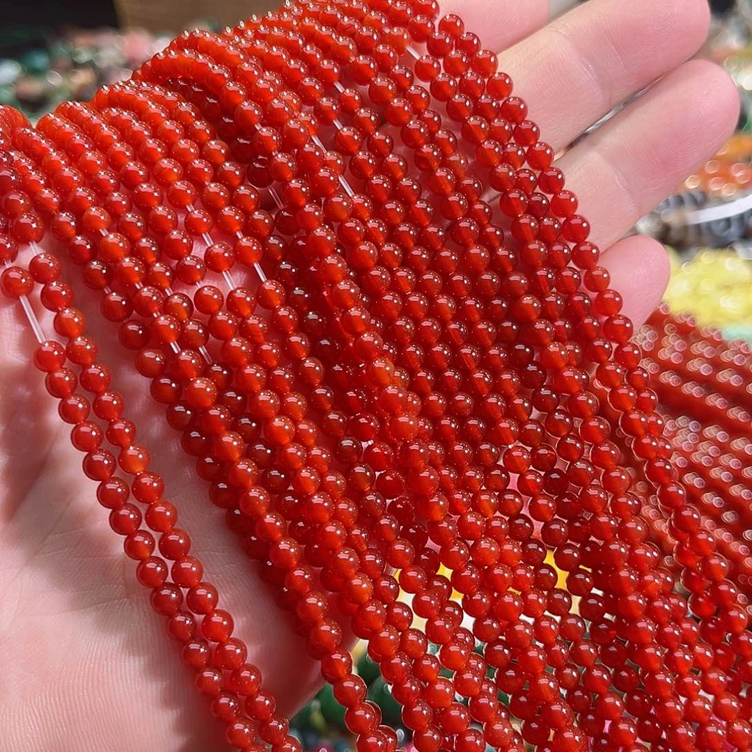 玛瑙/玉髓未镶嵌珠宝半成品A货红玛瑙一条4mm