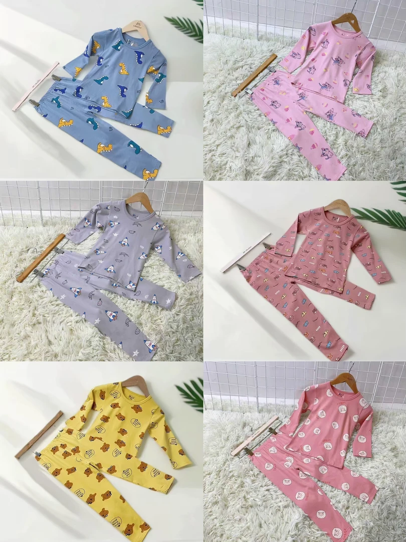 颜色不分发1套！童装秋冬中童男女宝卡通图案秋衣秋裤套装 T73205