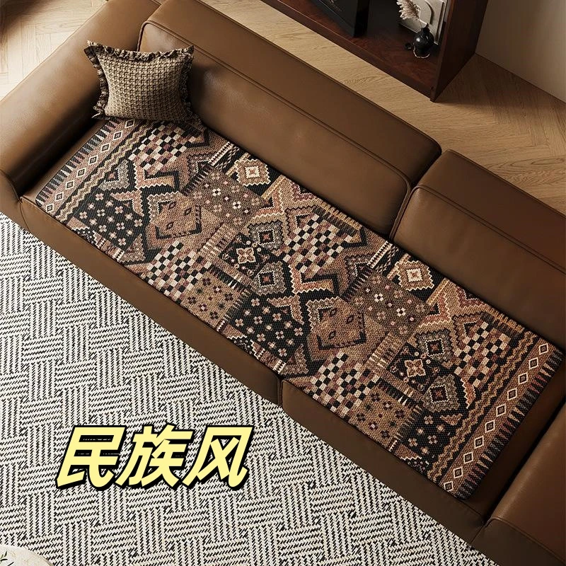 家用民族风夏季冰丝沙发垫凉感防滑坐垫客厅沙发盖布飘窗榻榻米垫