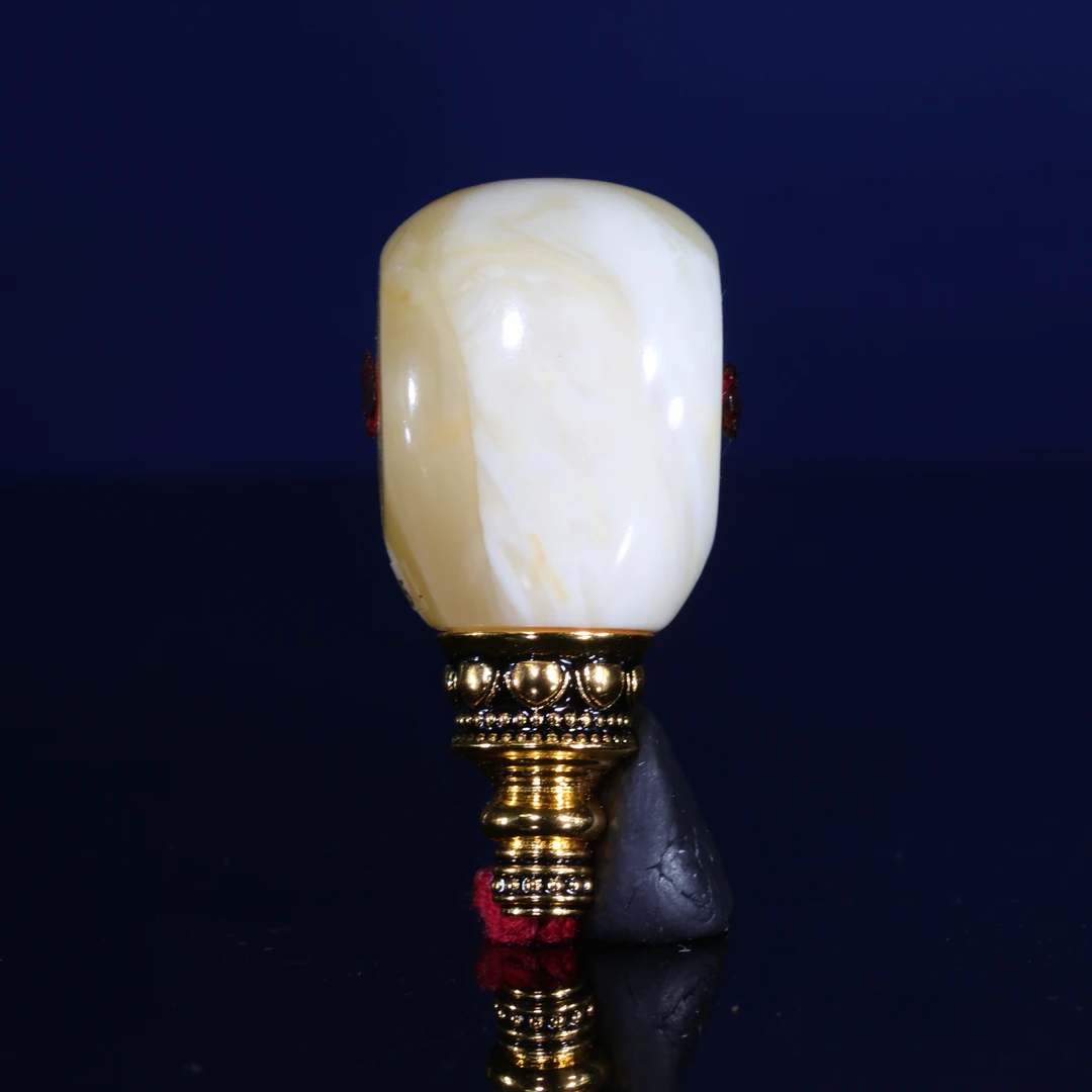 16m三通原矿一物一图瓷白蜡满蜡拉丝分体三通佛头蜜蜡配饰C545