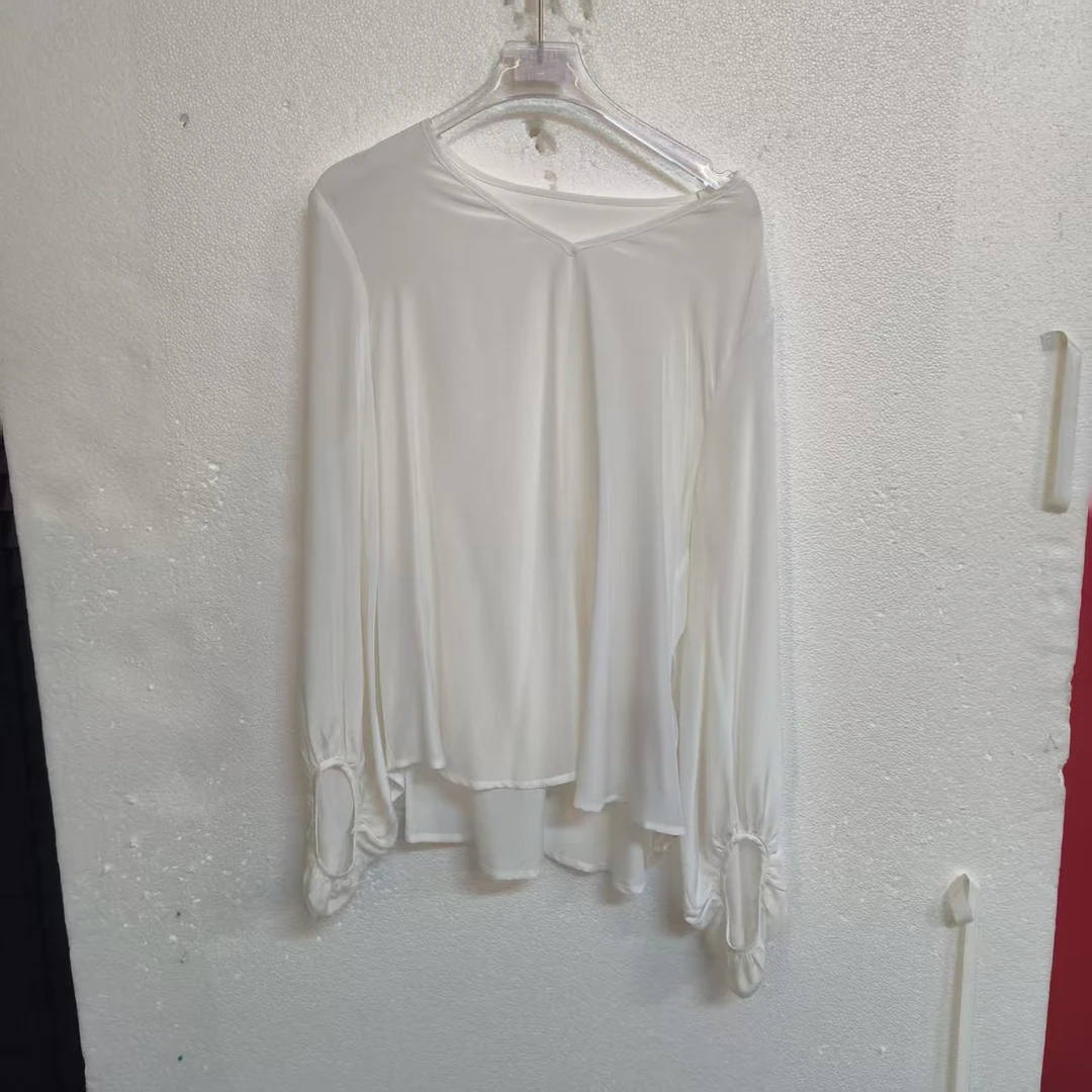 100桑蚕丝真丝双绉灯笼袖上衣E11