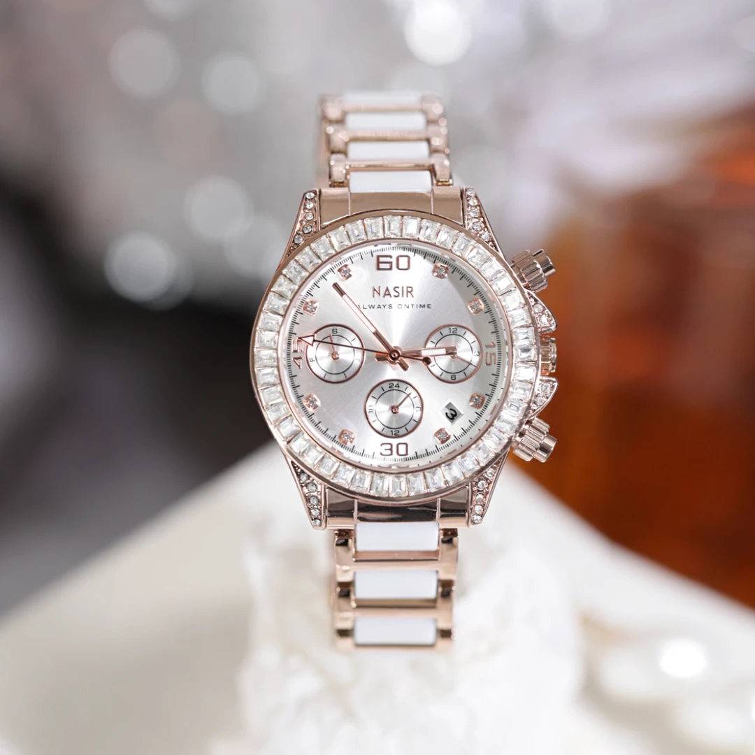 NASIR专柜正品陶瓷彩虹迪镶钻机械表轻奢女士手表-R682