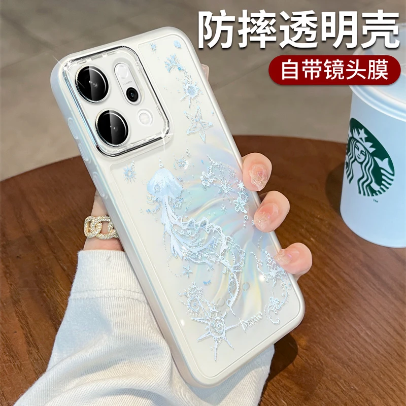 适用opporeno14手机壳reno14pro人鱼姬透明oppo软壳13带挂绳水母
