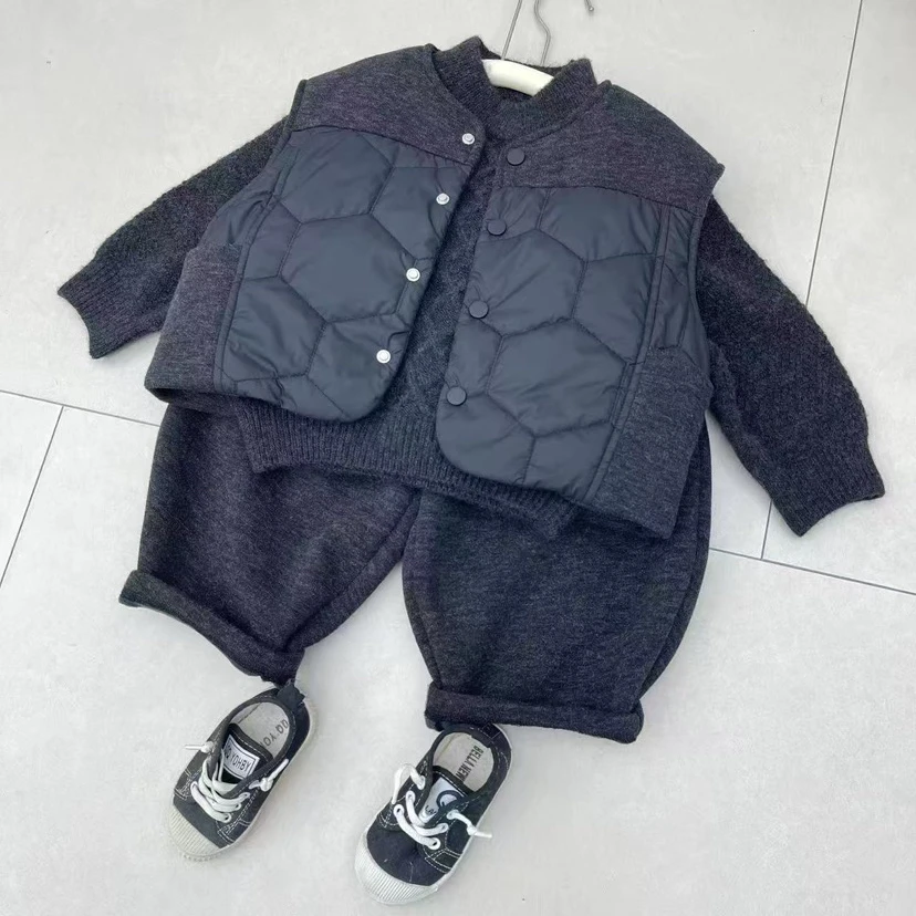 儿童新款加绒时尚马甲三件套套装