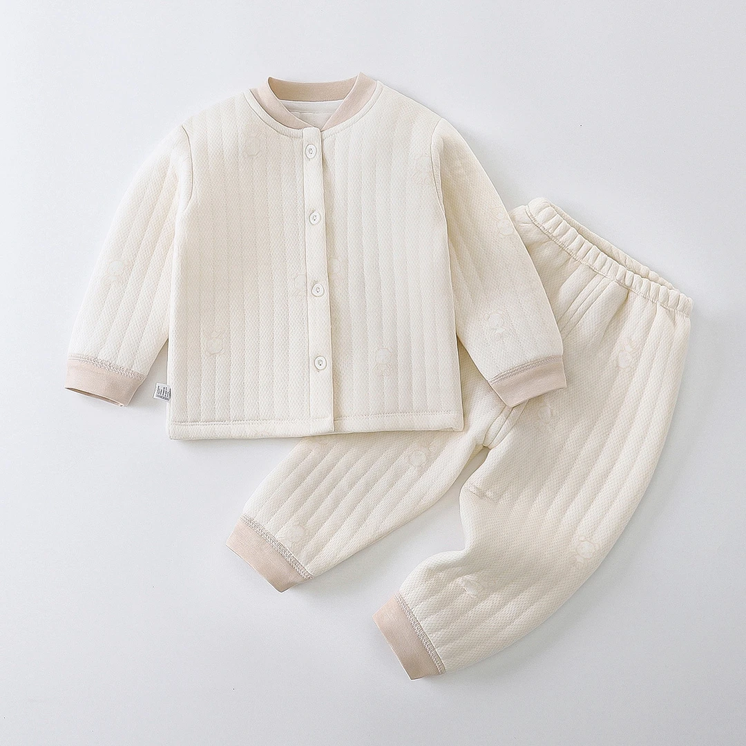 儿童纯棉保暖内衣套装秋冬宝宝加厚三层夹棉秋衣秋裤婴幼儿家居服