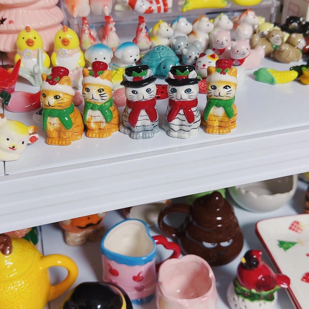 摆件默认微瑕陶瓷五只猫咪摆件