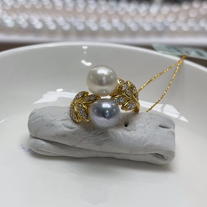 银S925镶嵌戒指海水珍珠AK8-9m 20号