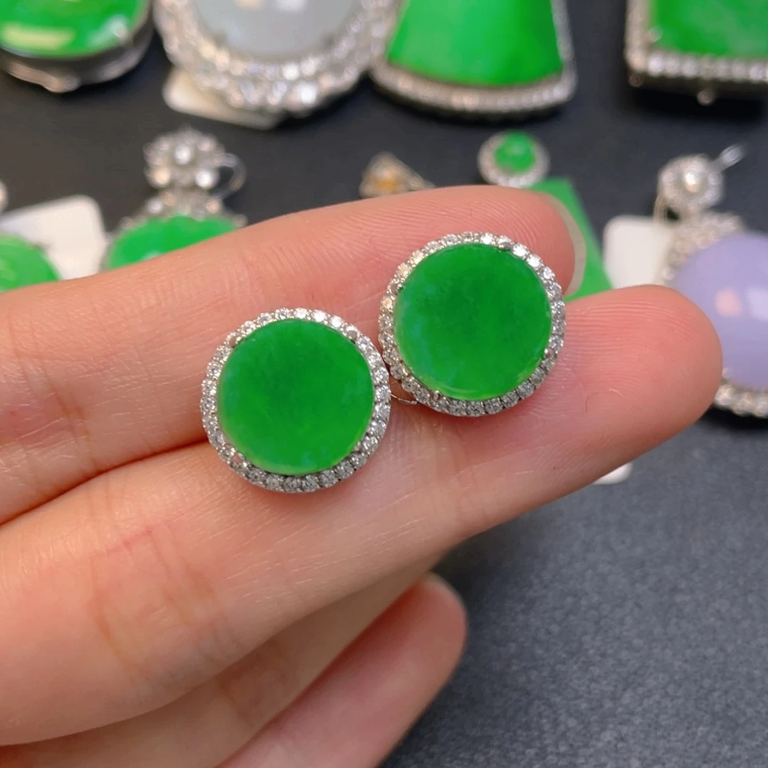 翡翠银S925镶嵌吊坠(不含链)耳钉