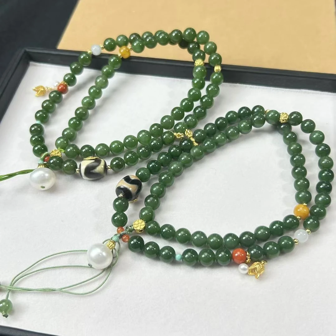 【缺货】S925和田玉碧玉项链(多样性发一 有瑕) 8mm V0038