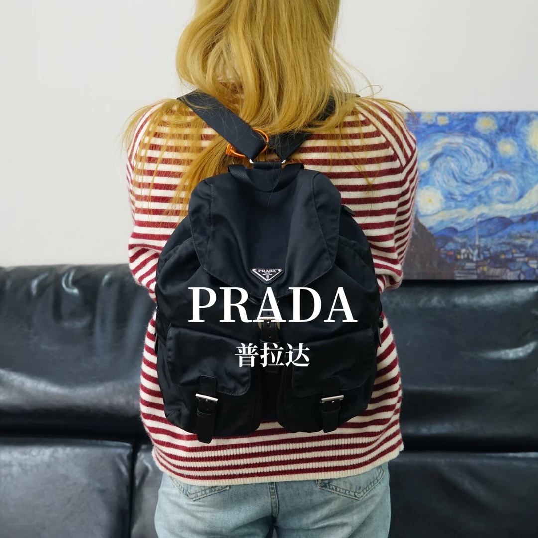 95新 Prada/普拉达 黑色双肩包/F4WP03109320/9320