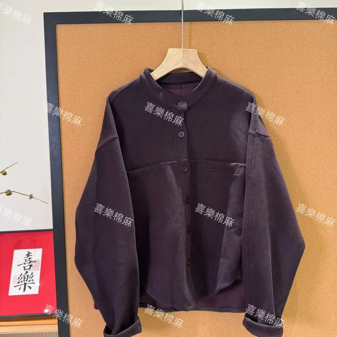 喜樂  2025纯色立领拼接仿羊绒外套秋季新款时尚简约百搭休闲女士