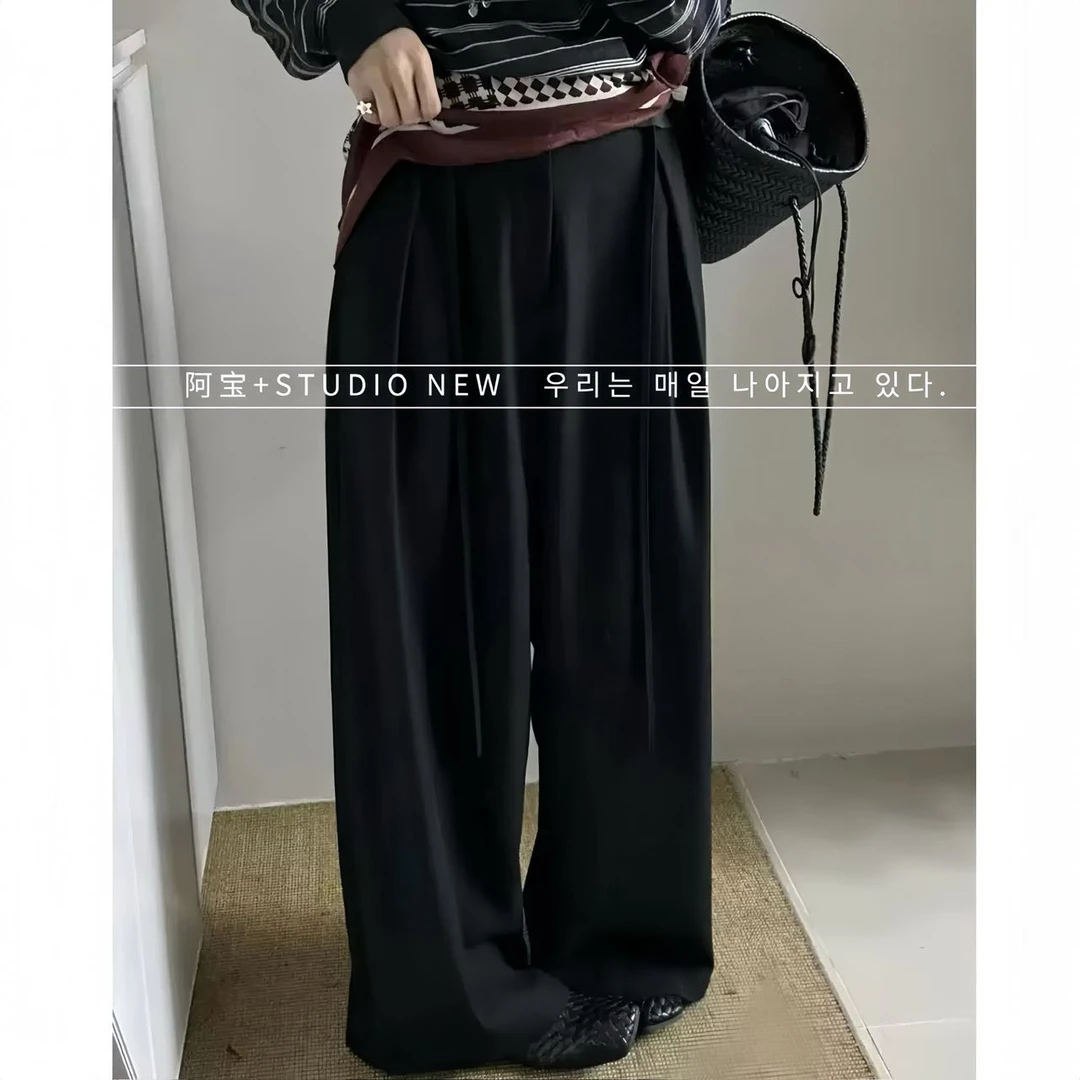 拼接秋季厚款高腰休闲裤红唇裤子夏季长裤宽松休闲气球裤