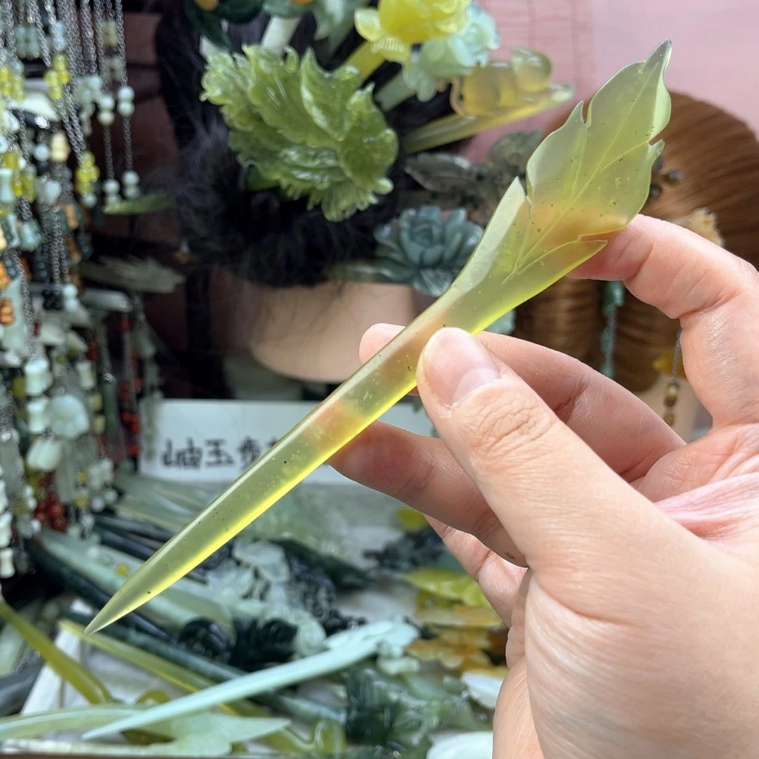 蛇纹石玉发饰未镶嵌默认微瑕岫玉发簪