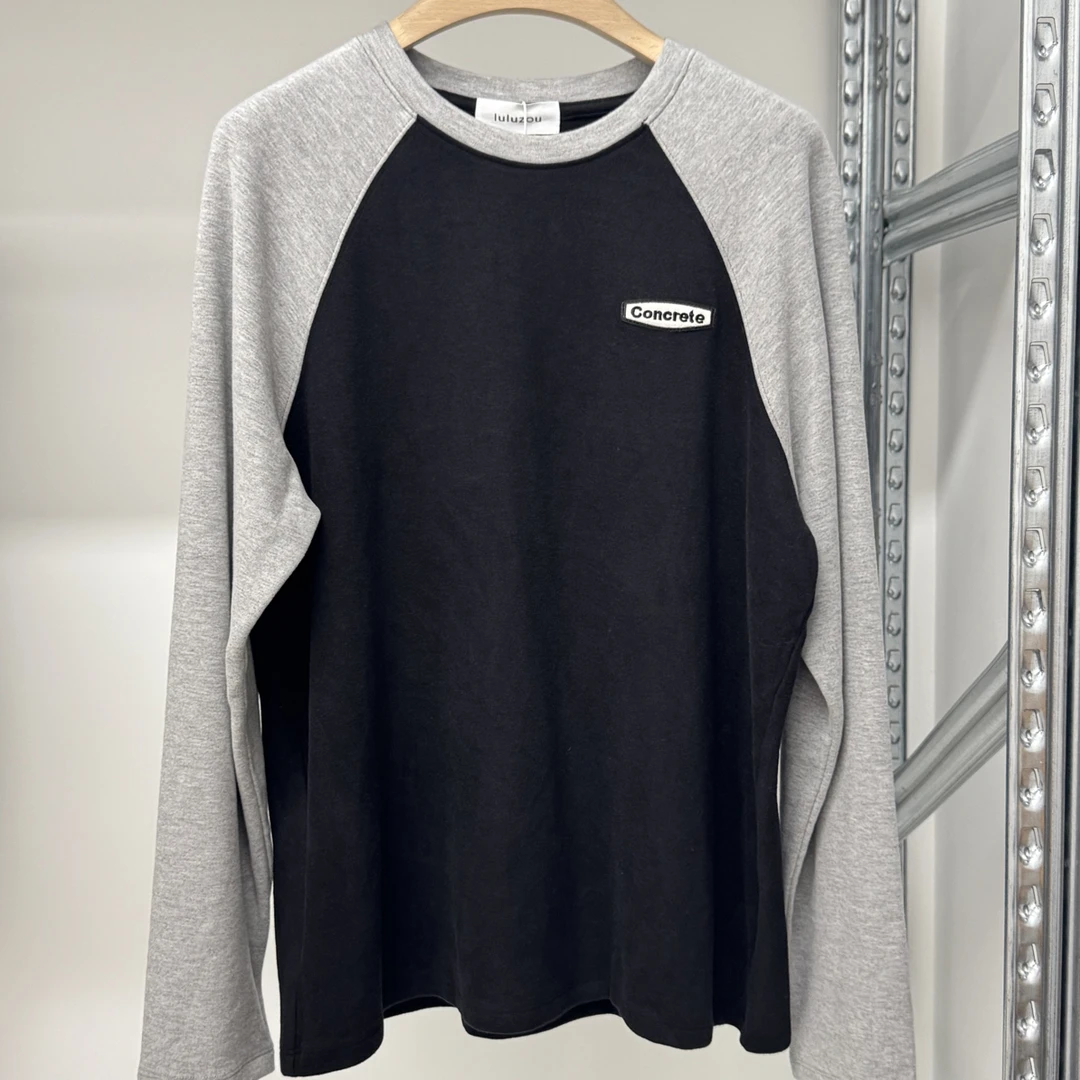 Luluzou11882插肩袖拼色圆领长袖T恤