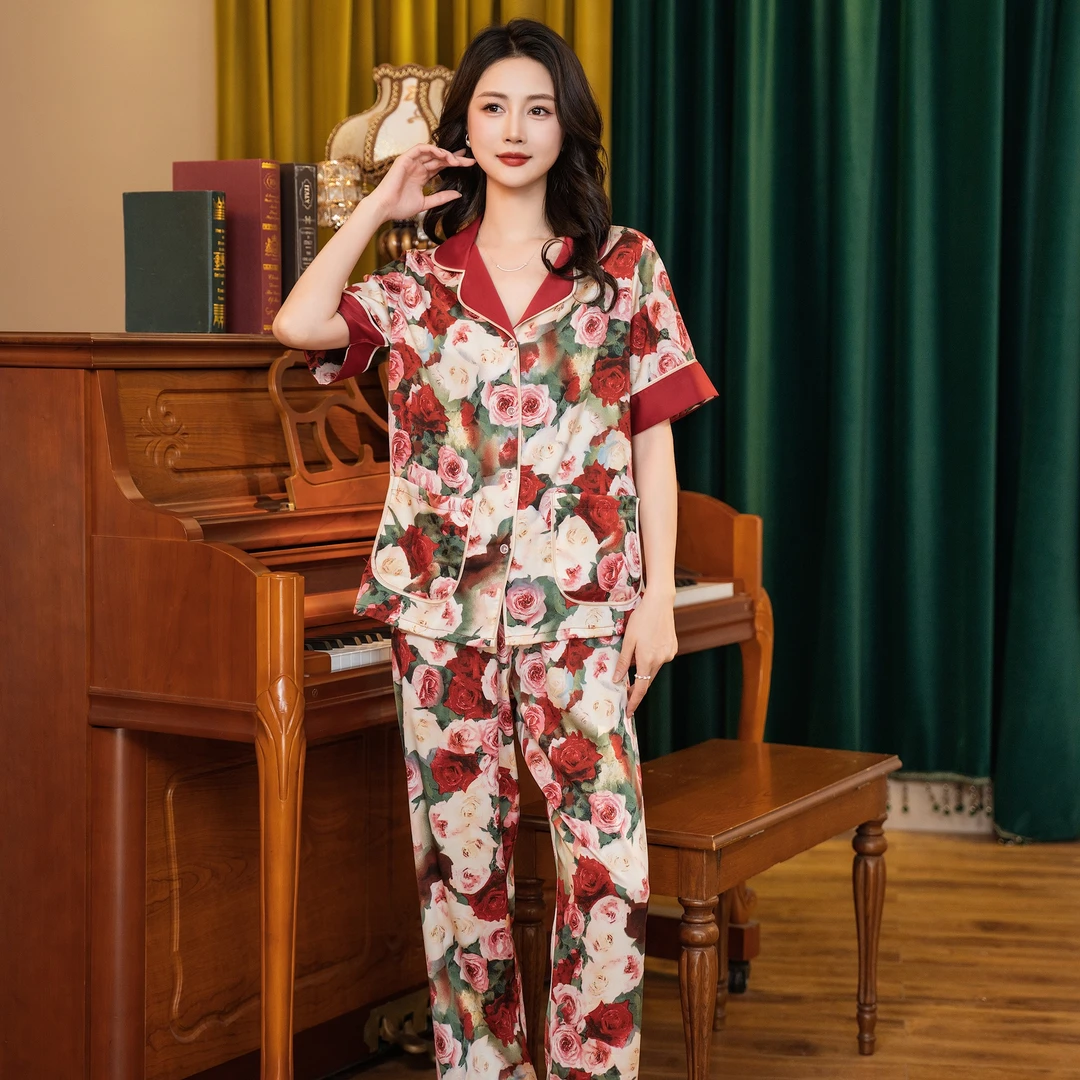 达芬奇密码油画玫瑰睡衣女款爆款2025新款夏季可外穿两件套家居服