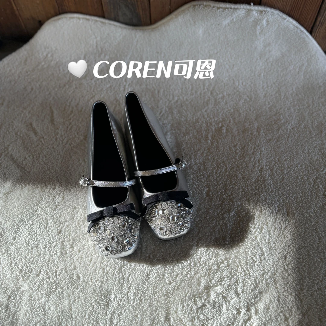 韩国春款蝴蝶结珍珠水钻内增高玛丽珍鞋女2025新款银色浅口单鞋