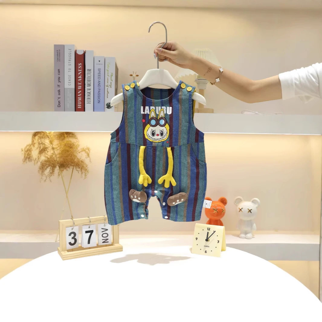 2025夏季婴儿男宝宝新卡通渔夫裤个性爬服可爱超萌搞怪背心连体衣