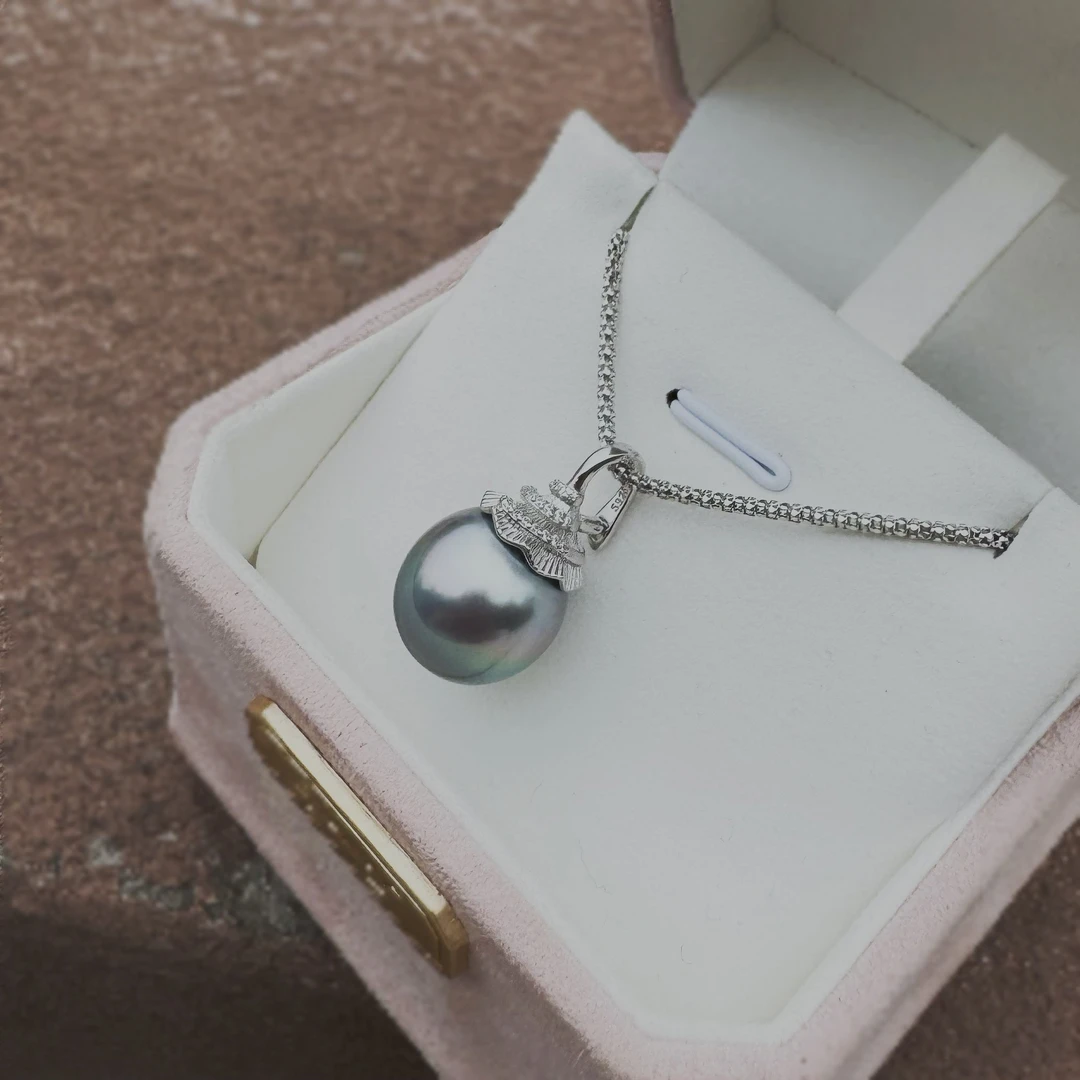 【美滋滋珠宝】大溪地黑珍珠豪镶工艺天然珍珠吊坠