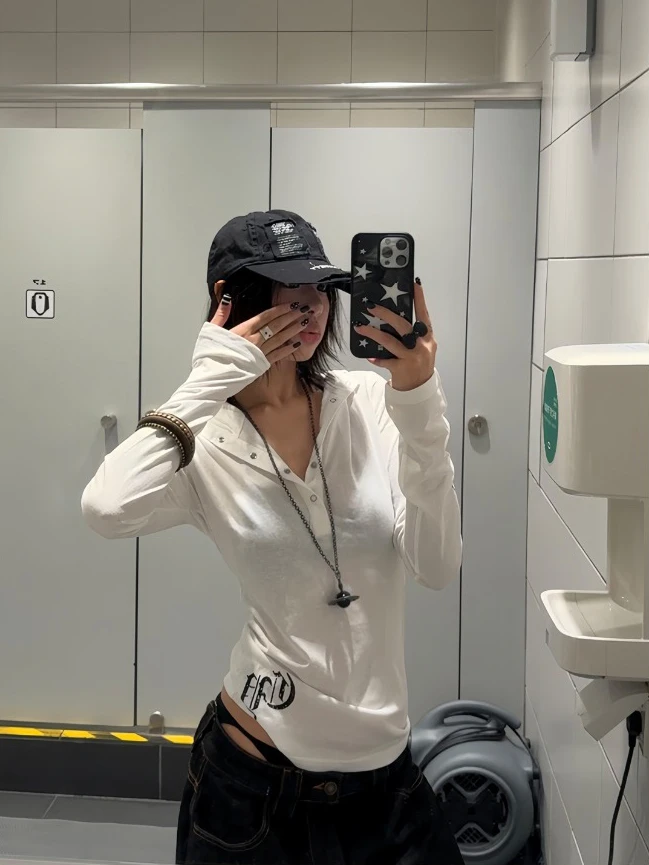 白色防晒罩衫薄纱印花上衣女夏季薄款长袖t恤连帽修身美式辣妹