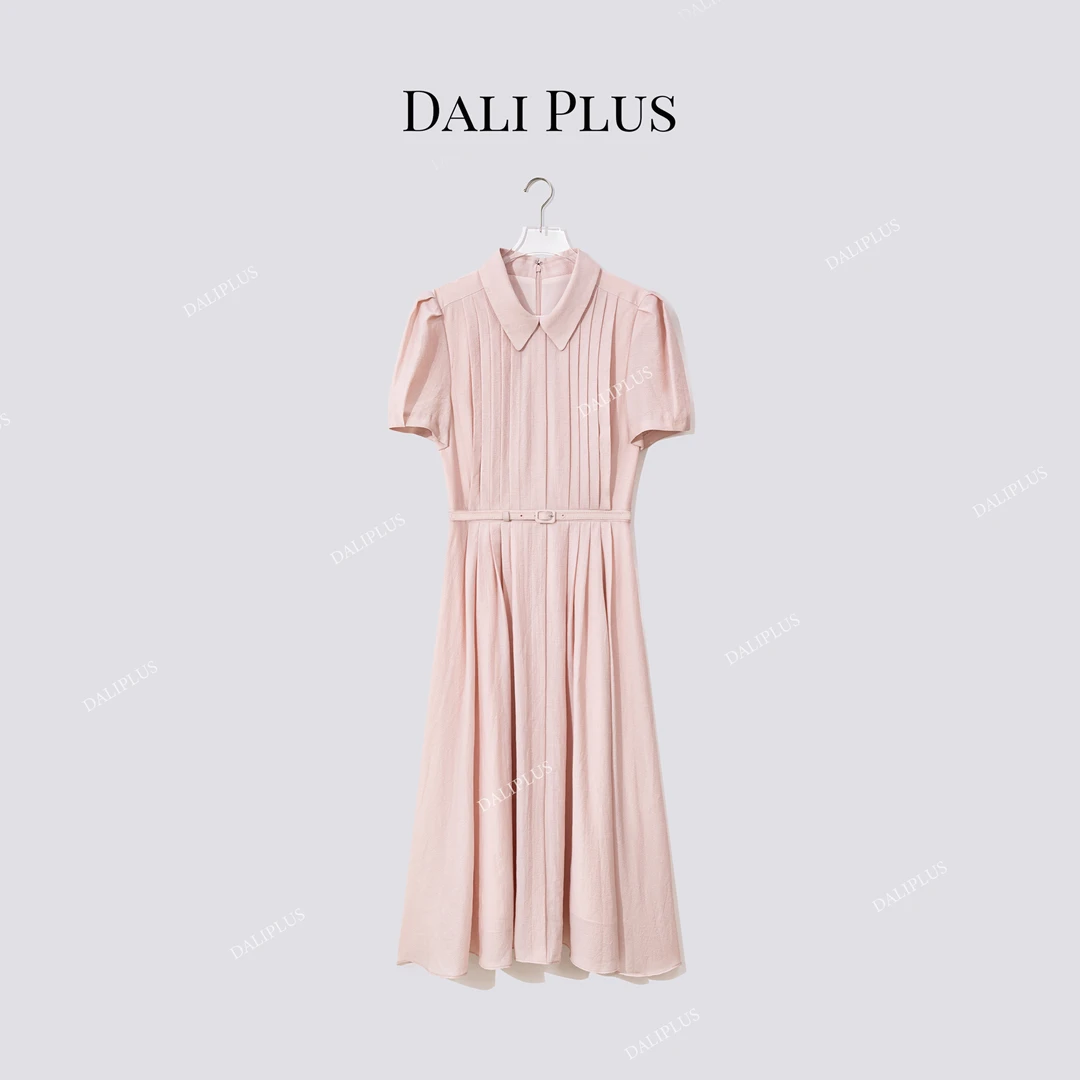 DALI PLUS温柔千金设计感百褶醋酸优雅气质通勤连衣裙-D5SS7178