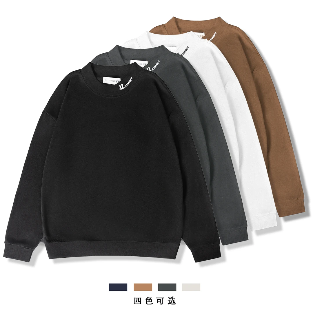 【羽凡服饰】百搭德隆打底半高领纯色卫衣男士圆领保暖打底卫衣4427